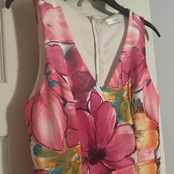 Ovi Fuchsia Pink Yellow Floral Print Sleeveless Sheath Lined Dress NWOT - Picture 7 of 16